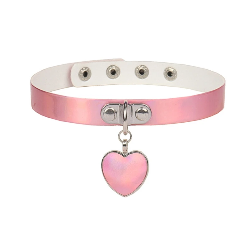 

Adjustable Leather Choker Collar O-Ring Heart Shaped Gothic Punk Rock Leather Choker Collar Necklace for Women Girls