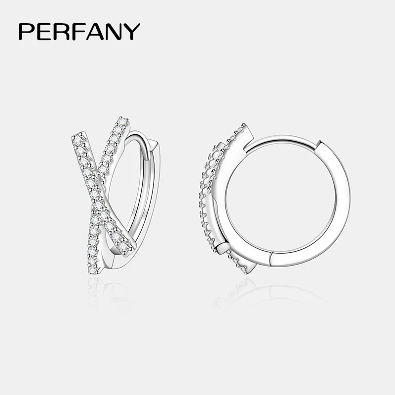 Фото PERFANY 0,28 карата серьги-кольца с муассанитом женские S925 чистый серебряный крест дизайн лабораторные бриллианты модные украшения подарок на вечеринку №4