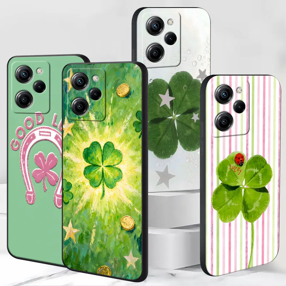 Фото Чехол Lucky Four Leaf Clover для Xiaomi Poco X4 F7 X3 NFC X5 M4 M7 F5 C65 M6 M3 Pro X2, черный чехол из ТПУ для мобильного телефона №1
