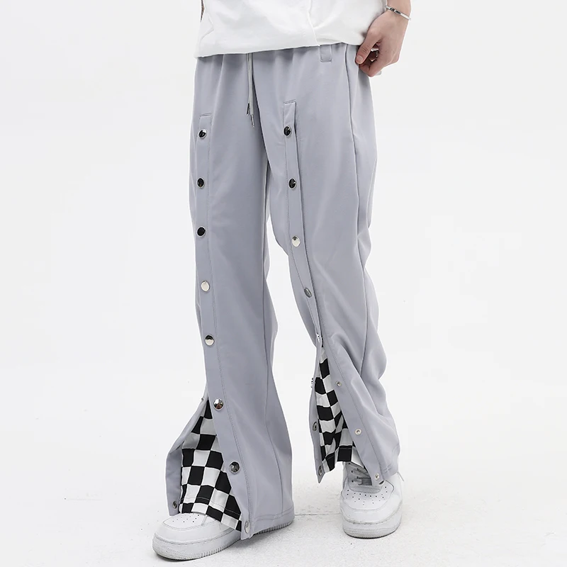 

Front Long Button Drawstring Casual Trousers Men and Women Harajuku Retro Wide Leg Patchwork Hip Hop Straight Track Pants