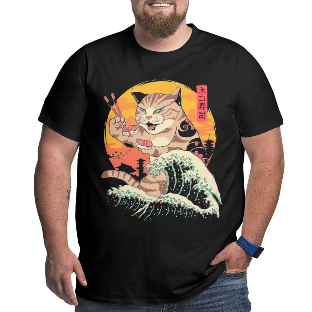 

Amazing Neko Sushi Wave Round Neck Pure Cotton T Shirts Catana Cats Samurai Tattoo Yakuza Katana Plus Size 4XL 5XL 6XL T-Shirt