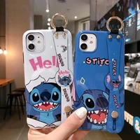 disney stitch wrist strap bracket phone cases for iphone 12 11 pro max xr xs max 8 x 7 se 2020 back cover