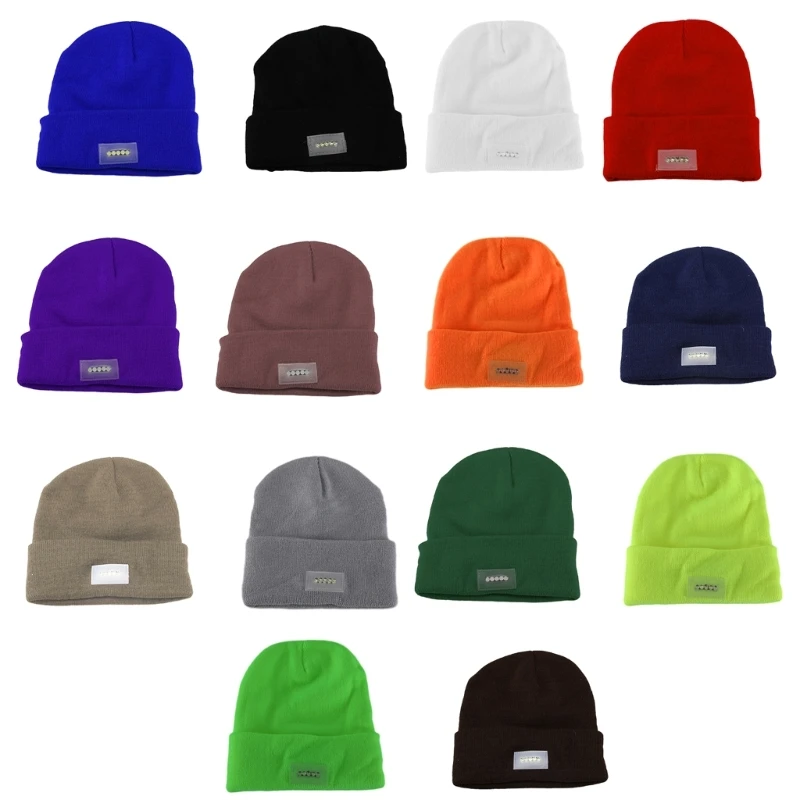 

Winter Knitted Hat for Teen Windproof Hat with LED Light Beads Skiing Riding Hat HXBA
