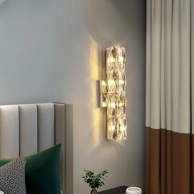 Modern Crystal Wall Lamp LED Background Hotel Wall Light Bedside Foyer Corridor Living Room Chrome Golden Wall  Silver