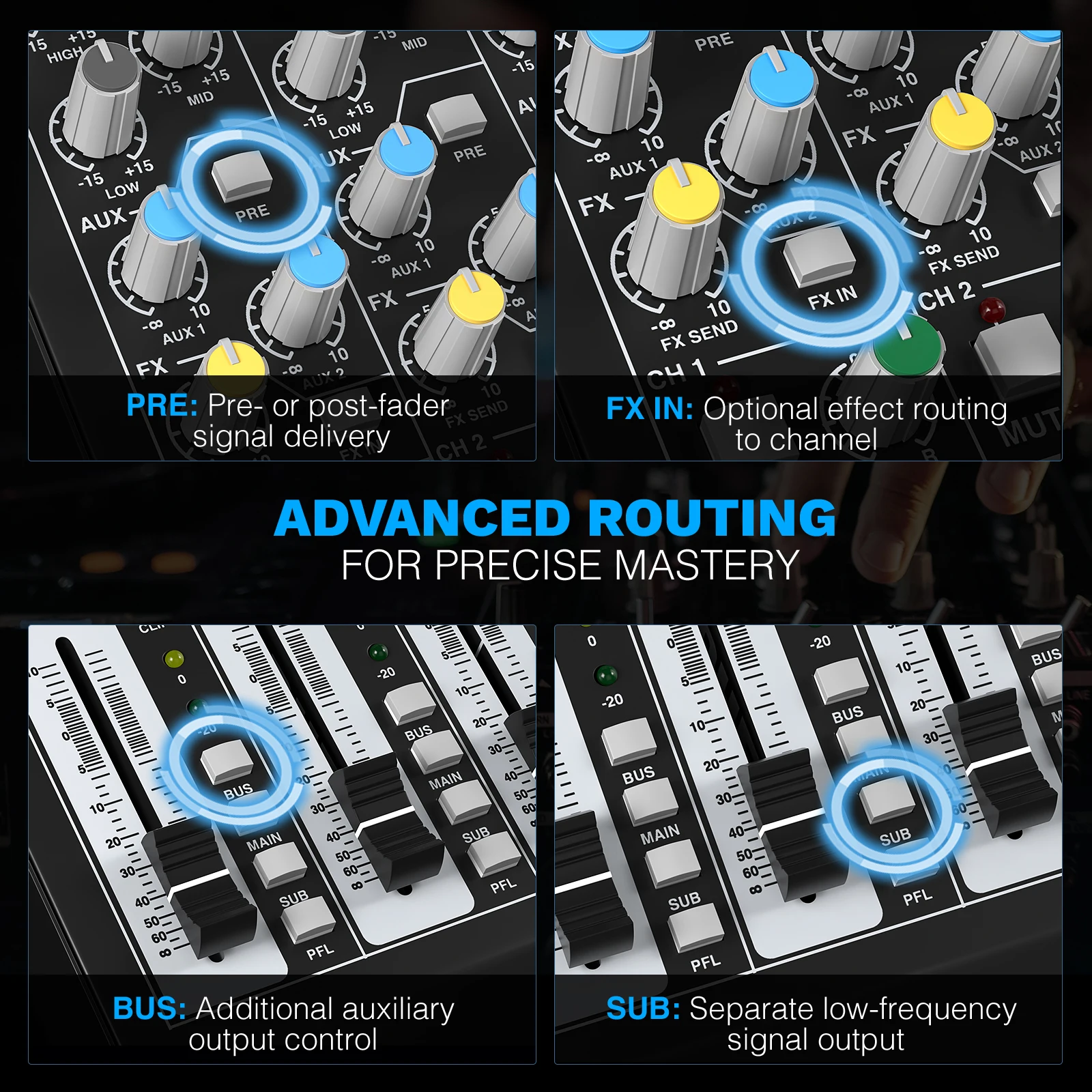 6-канальный аудиомикшер Phenyx Pro с AUX BUS SUB 16 DSP BT и USB стандартная смешивающая консоль