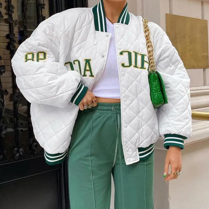 Jackets for Women 2022 Rhomboid Check Letter Embroidered Jacket Cotton Jacket Casual Fashion Coat Women Spring Winter New