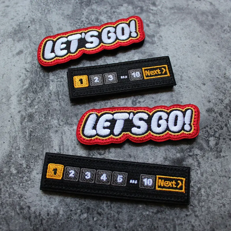 

Personalized Patch LET'S GO Full Embroidered Number Strip NEXT Armband Creative Morale Patch DIY Sewing Hook & Loop Patch