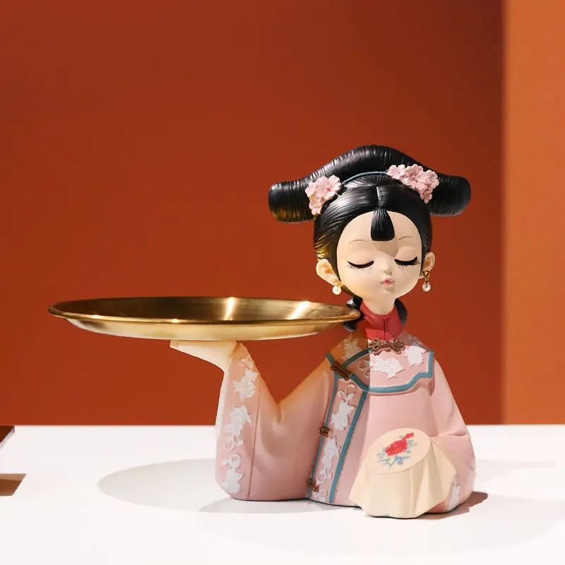 

Chinese Ancient Palace Girl Storage Tray Resin Crafts Home Coffee Table Sculpture Decoration Store Bar Club Furnishing Ornaments