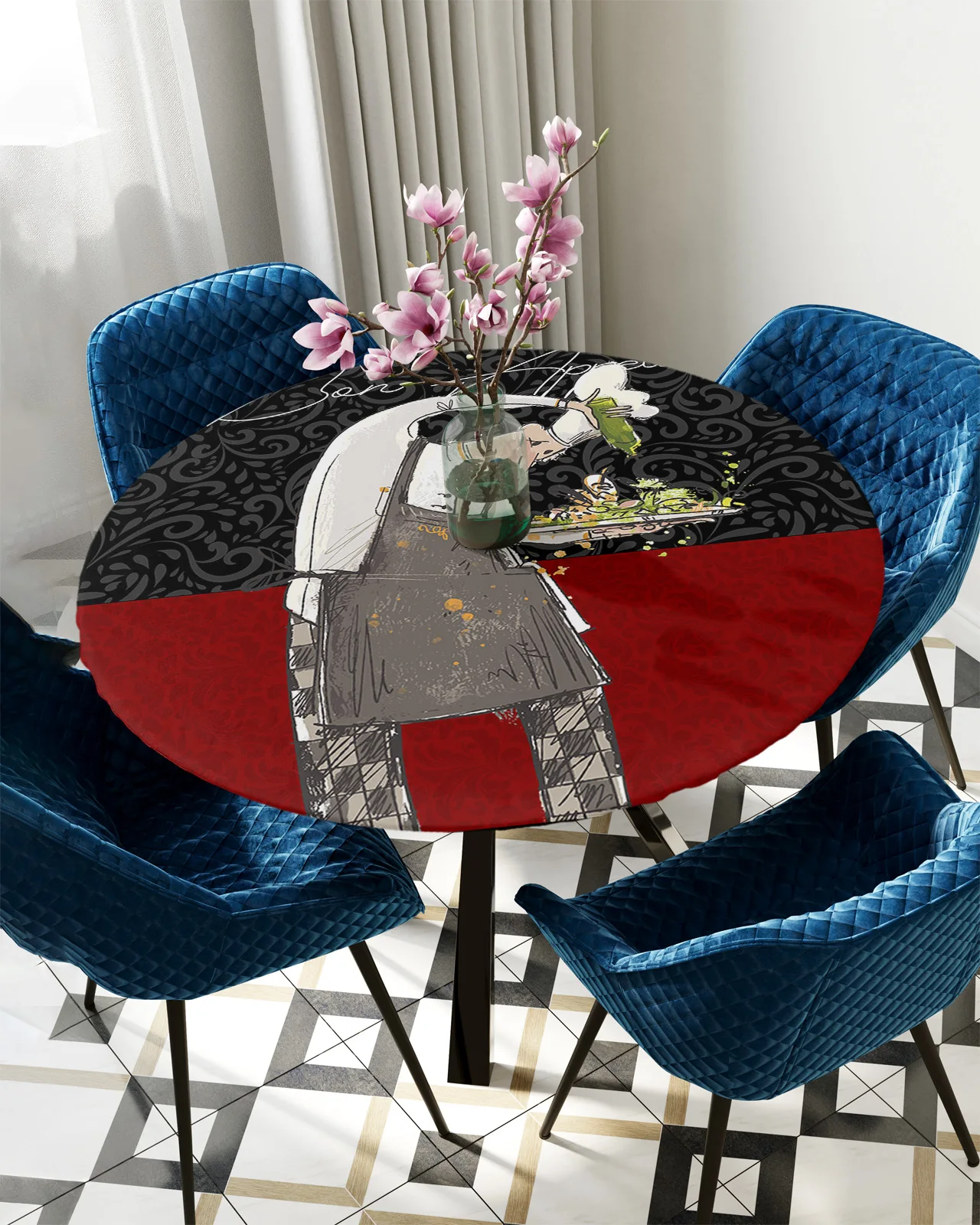 

Круглая прямоугольная Водонепроницаемая скатерть шеф-повара еды, винтажная текстурная скатерть для кухонного стола, столовой, украшение д...