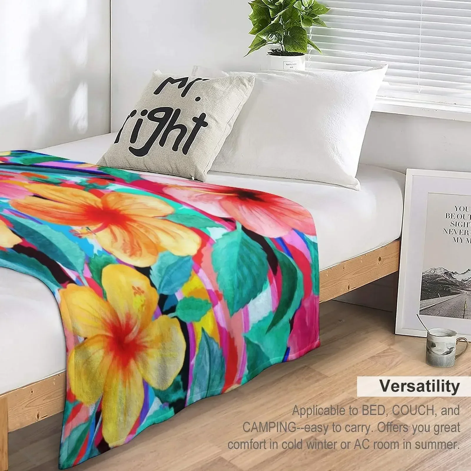 Максимальный Гавайский гибискус с цветами и полосками декоративное одеяло