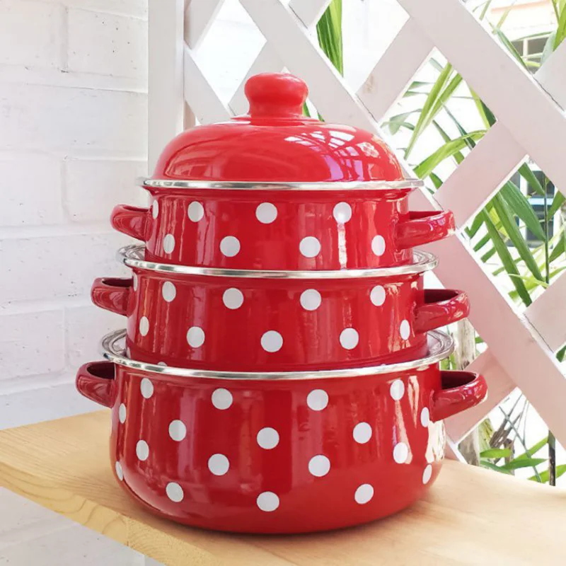 Кастрюля для тушения с утолщенными двойными ушками, фарфоровая эмалированная миска для супа объемом 1,5 л, с крышкой, подходит для мгновенных лапшек, кастрюля для индукционной плиты, 7 дюймов