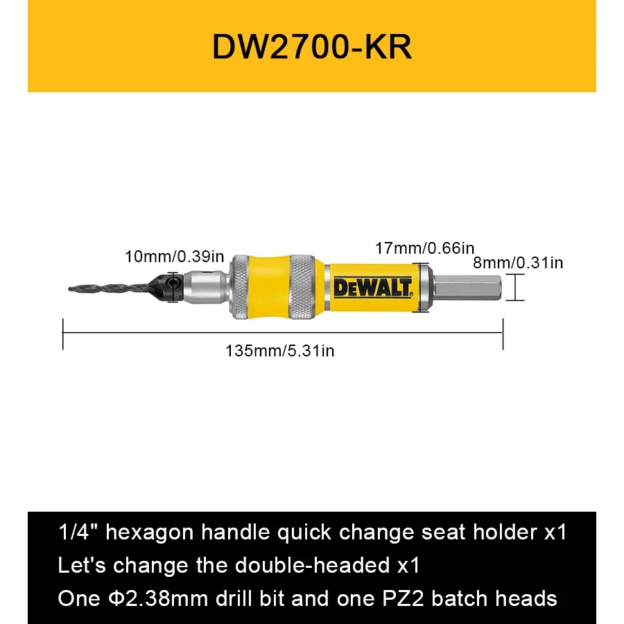 DEWALT DW2700 Набор сверл 2-в-1 — реверсивный, зенковка по дереву, 6 мм, полный комплект для работы по дереву