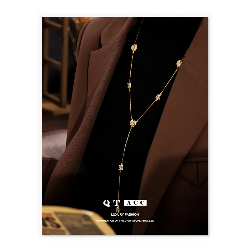 Женское длинное ожерелье-цепочка под золото 18 К