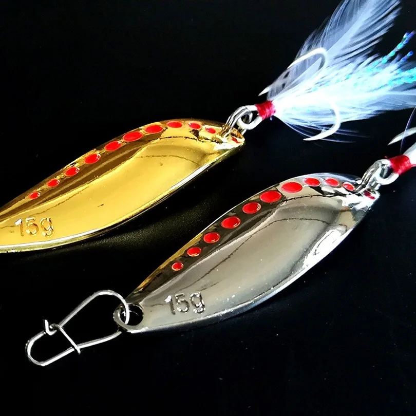 

Metal Vib Leech Spinners Spoon Lures 10g 15g 20g Artificial Bait with Feather Hook Night Fishing Tackle Bass Pike Perch Pesca