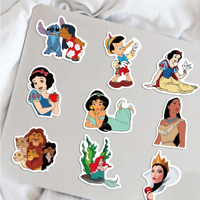 Наклейки Disney Cartoon Movie Frozen Encanto Pooh Bear Princess Cute Toys Decals для девочек на ноутбук Kawaii Sticker (50 штук).
