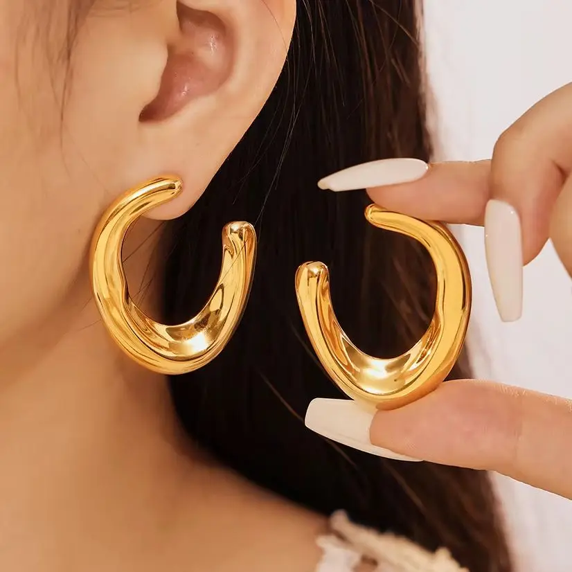 Liora классические большие висячие серьги из нержавеющей стали C-образной формы для