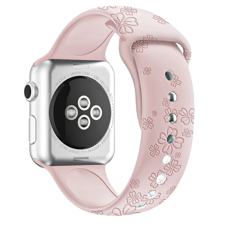 Lucky Floral Engraved Silicone Band for Apple Watch 38mm 40mm 41mm Fashion Colorful Strap for iWatch Series 8/7/6/5/4/3/2/1/SE