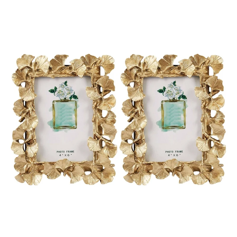 

2X Resin Retro Frame Golden Ginkgo Leaf Photo Frame Home Decorations