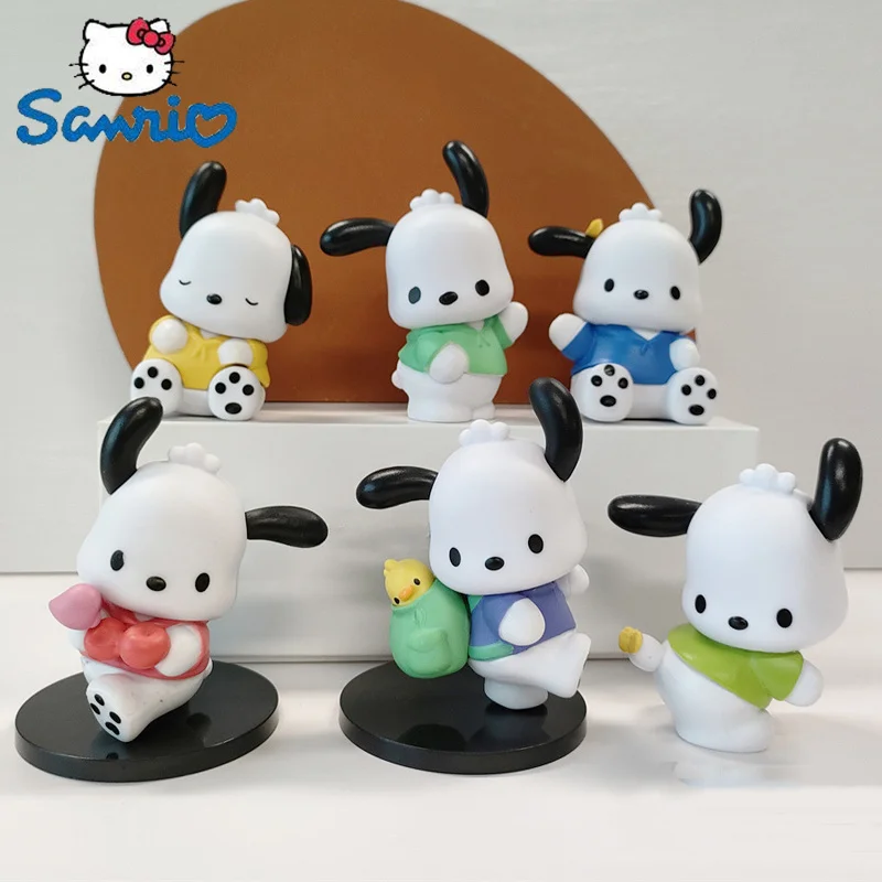 

6pcs/set Sanrio Pochacco Action Figures Kawaii Anime Figurines Cake Topper Model Doll Decoration Toys For Children Birthday Gift