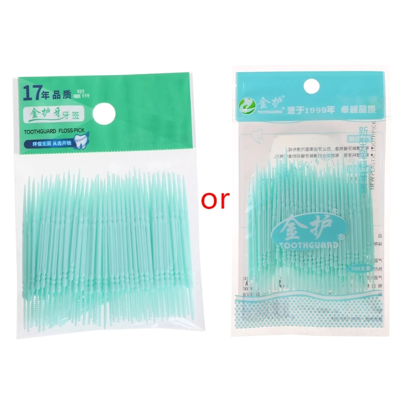 

100 шт./лот мягкая пластиковая Двухсторонняя щетка, палочка, зубочистка, уход за полостью рта