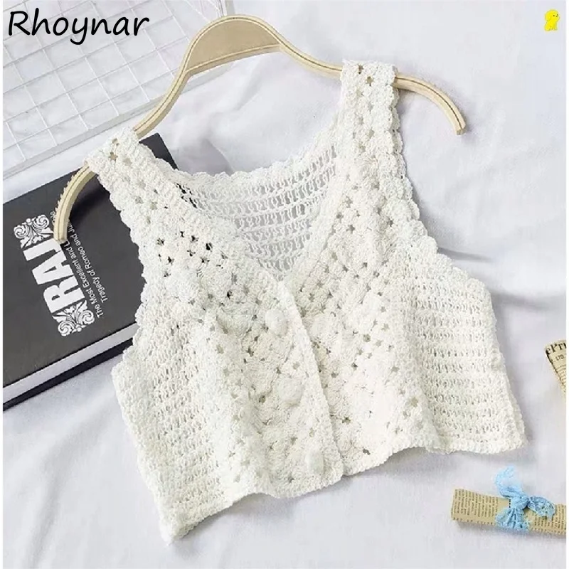 

Sweater Vests Women Summer All-match Solid Hollow Out Vintage Fashion Korean Style Casual V-neck New Design Hot Sale Popular Ins