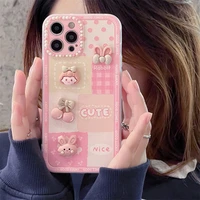 cute 3d girl bunny rabbit cherry bow pink phone case for iphone 11 12 13 pro max x xr xs max kawaii back cover