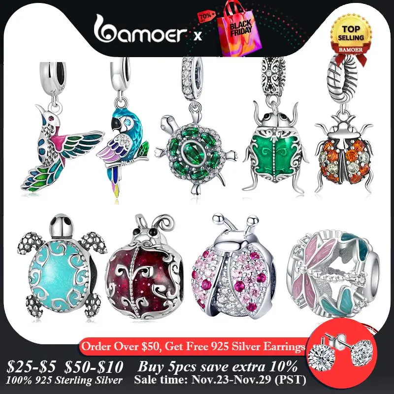 

Bamoer 925 Sterling Silver Ladybug Charm fit DIY Bracelet & Bangle Turtle Pendant Jewelry Birds Pendant Animal Charms Collection