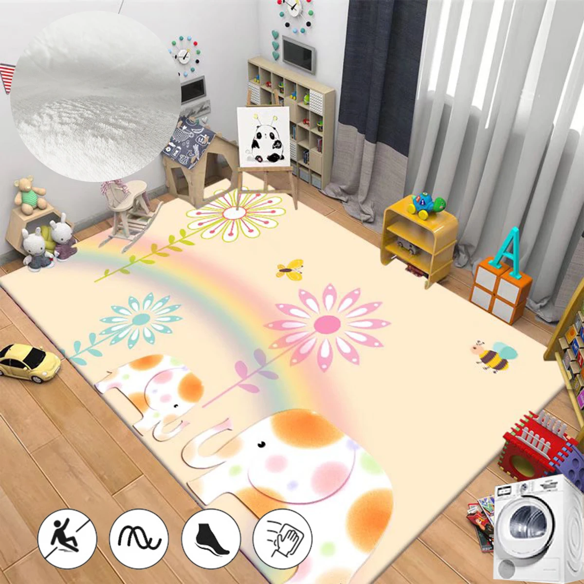 

Cute Cartoon Children's Room Decorative Carpet Soft Non-slip Baby Crawling Mat Large Area Rugs for Bedroom Washable Nursery Rug