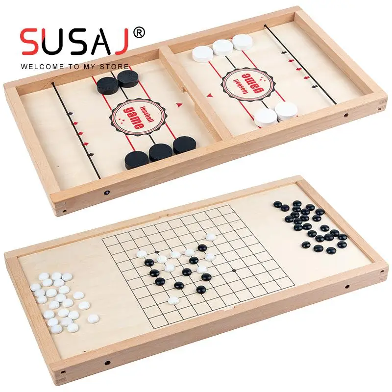 

2 In 1 Sling Puck Game Paced Wooden Table Hockey Winner Games Interactive Chess Toy For Adult Children Desktop Battle Board Game