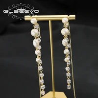 glseevo crystal natural freshwater pearls drop earrings simple fashion luxury woman jewelry with free shipping wedding gifts