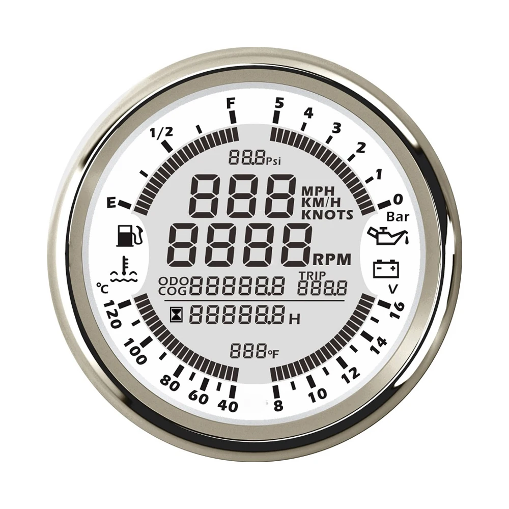 

Автомобильный морской Многофункциональный GPS Спидометр, 85 мм, 6 в 1, уровень топлива, температура воды 5, 10 бар, давление масла для автомобиля