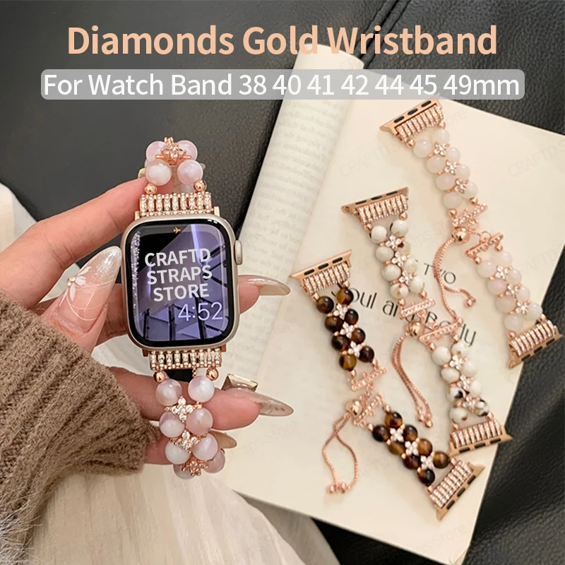 

Crystal Strap for Apple Watch Band 40mm 38 41 42mm 44 45 49 Metal Wristband for IWatch Series 7 8 SE 6 5 4 3 2 Watch Accessories