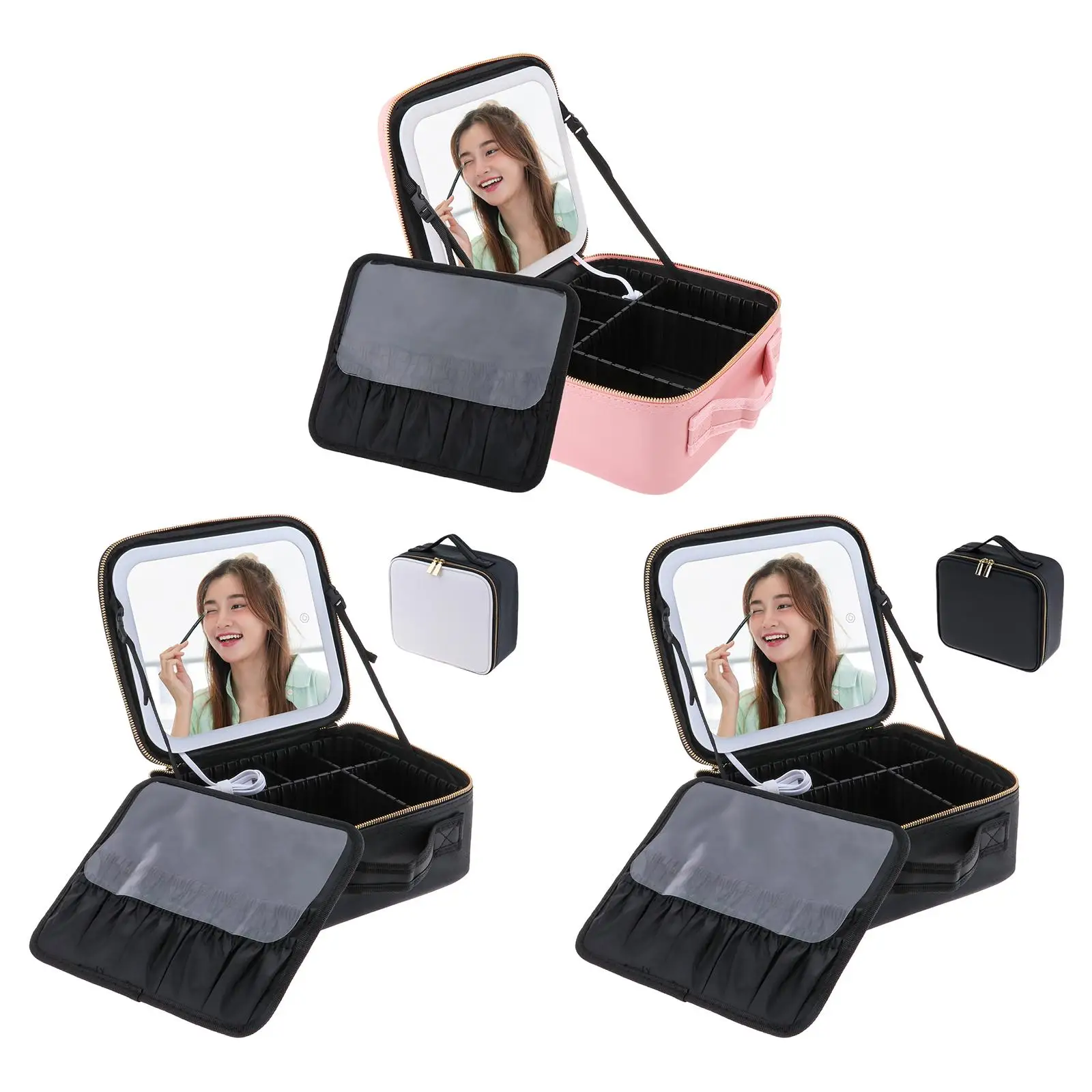 

MakeOrganizer with Lighted Mirror Make Professional Waterproof