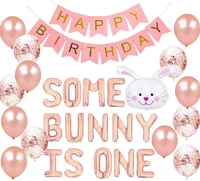 bunny 1st birthday decoration set rose gold some bunny is one balloon happy birthday banner baby girl 1st birthday supplies