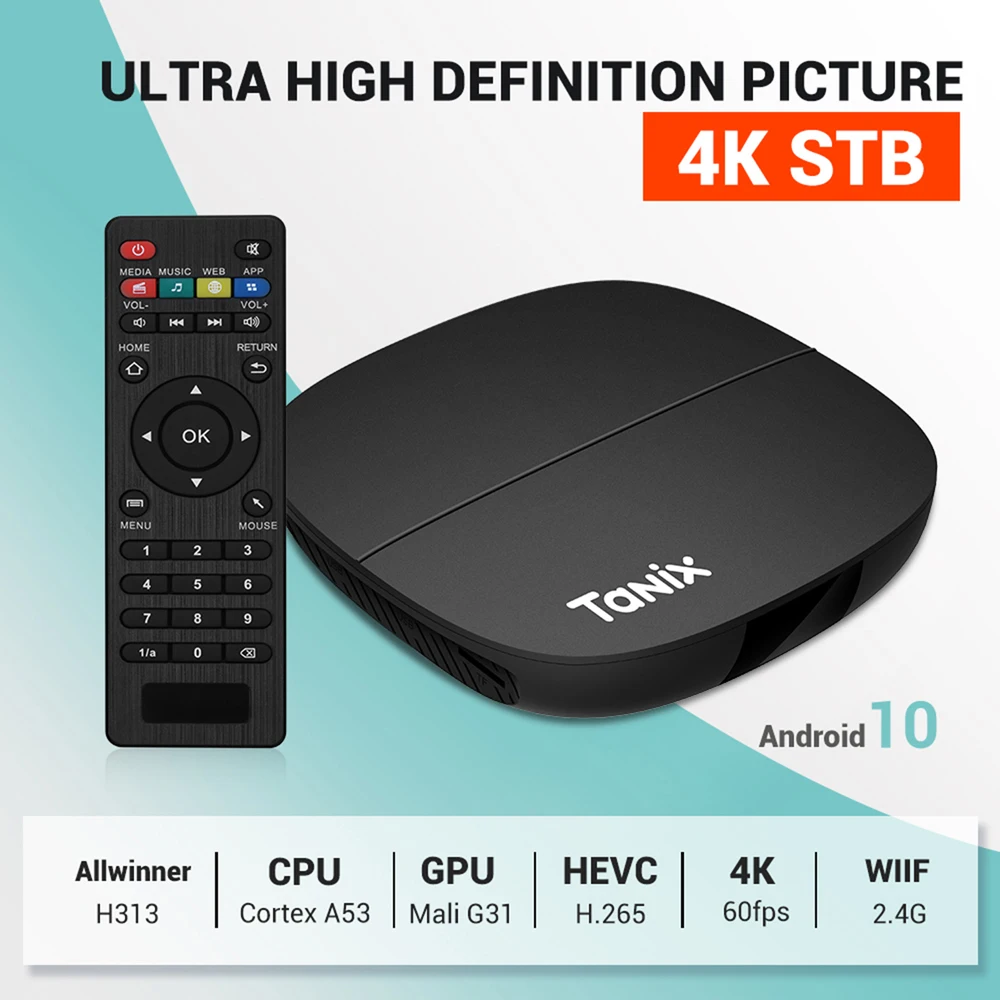 

ТВ-приставка Tanix A3 Android 10,0 Allwinner H313 1 ГБ 8 ГБ HD видео H.265 VP9 медиаплеер 2,4G Wifi телеприставка Smart TV Box