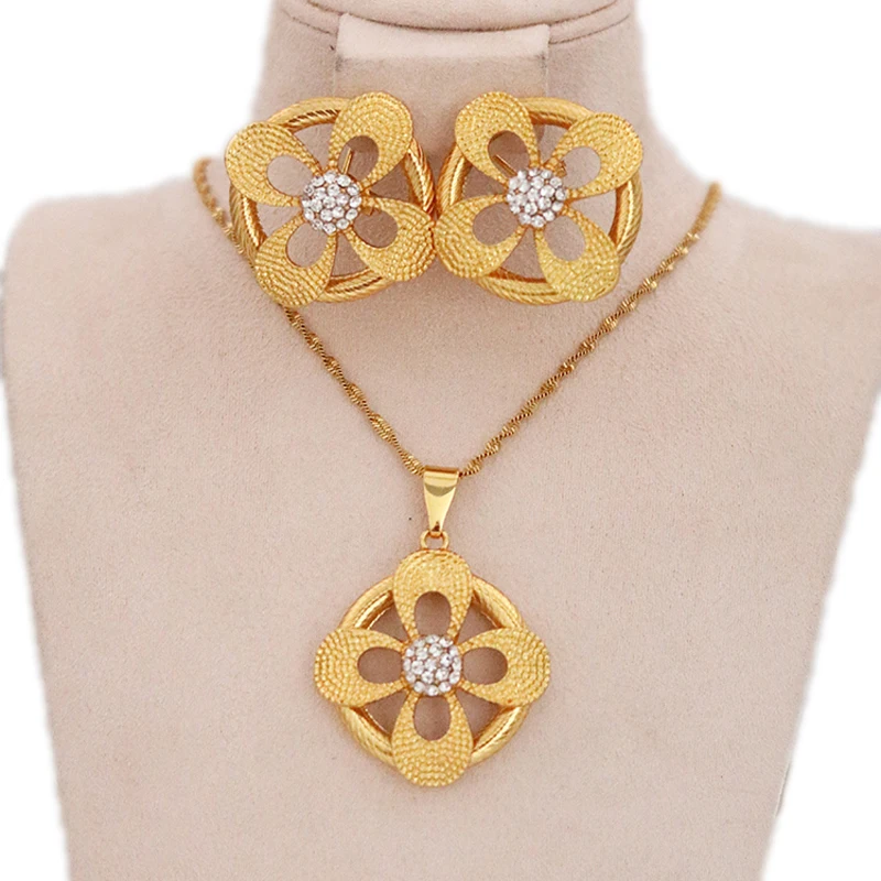 

Ethiopian Women's Fashion Jewelry Dubai Arab Girl Pendant and Earrings African Party Gift French Designer Jewelry