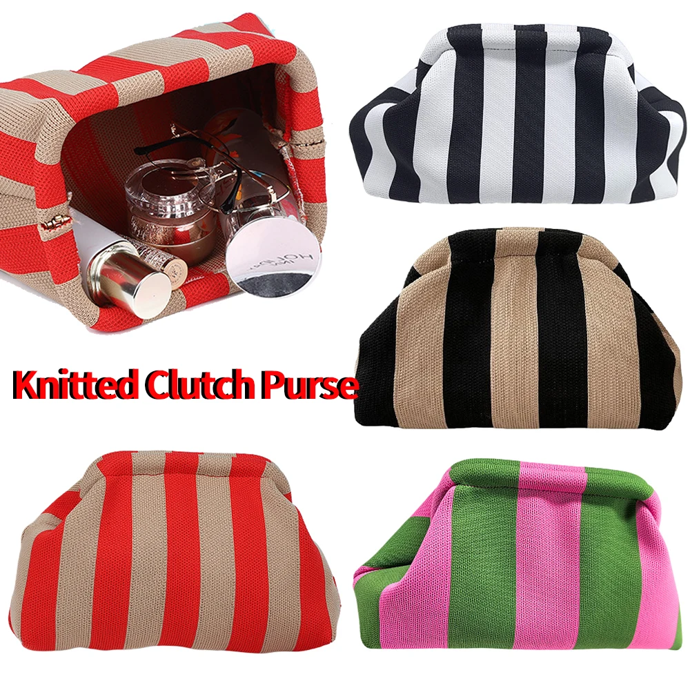 Женский вязаный клатч в полоску контрастных цветов