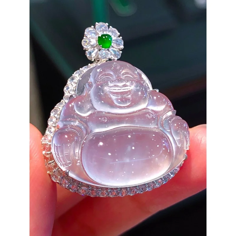 Натуральный полностью зеленый Подвеска Будды из нефрита и ледяного с