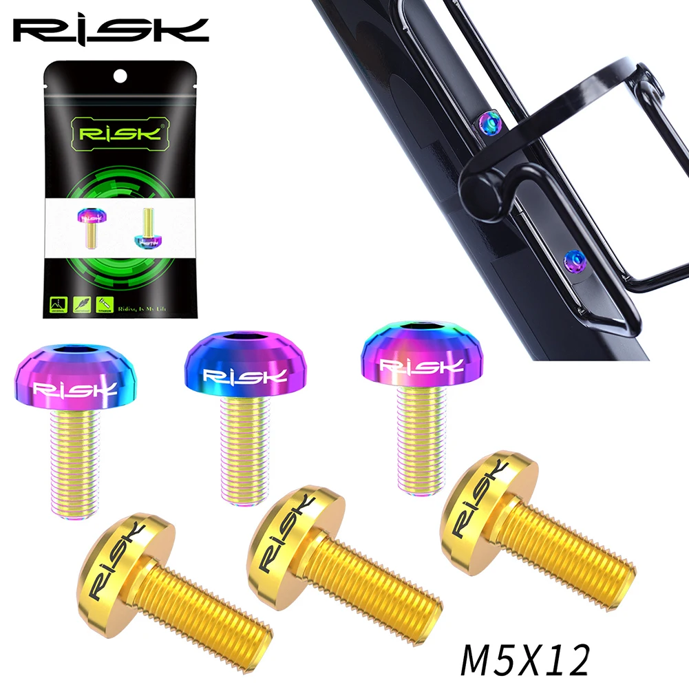 

RISK 2pcs/box Road Mountain Titanium Alloy Bike Bicycle M5x12 Water Bottle Cage Fixing Bolts Air Pump Holder Bracket Fixed Screw