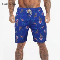 samlona plus size men leisure model flower print shorts 2022 summer new sexy lace up skinny shorts male casual beach hotpants