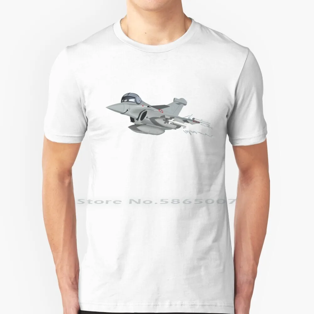 

Cartoon Fighter Plane T Shirt 100% Cotton Rafale Cartoon Fighter Cute Jet Army Force Weapon Character Airplane Angry Aviation