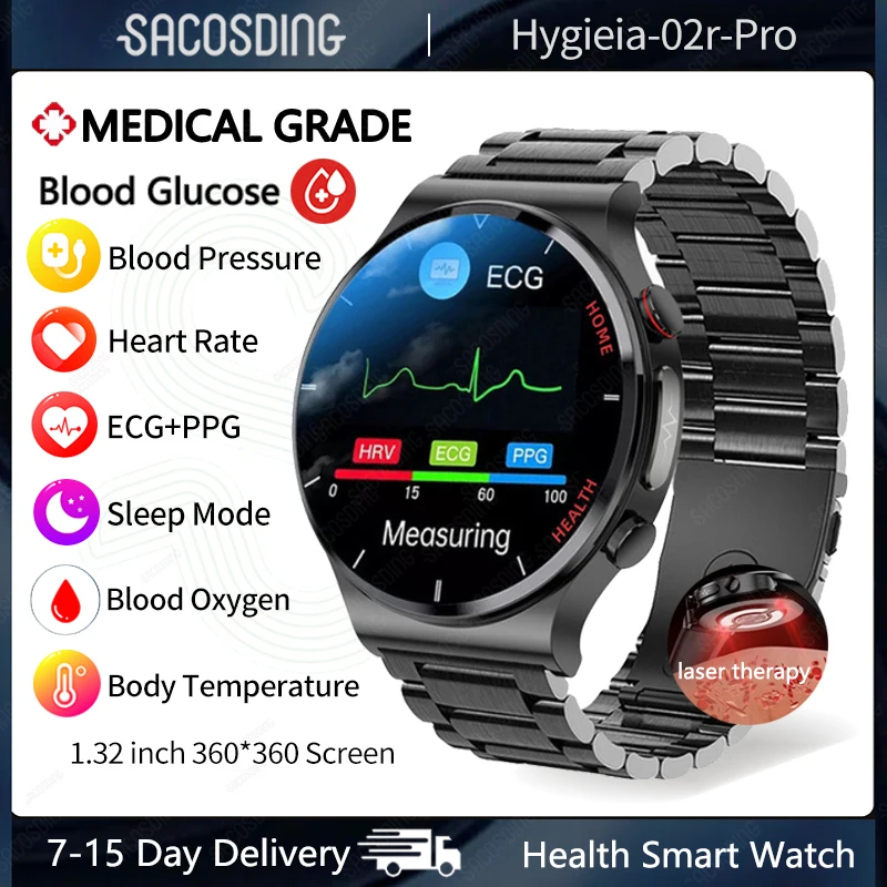 

2023 ECG+PPG Smartwatch Men Blood Sugar Blood lipids Blood Pressure Body Temperature Health Monitoring Smart Watch Blood Sugar