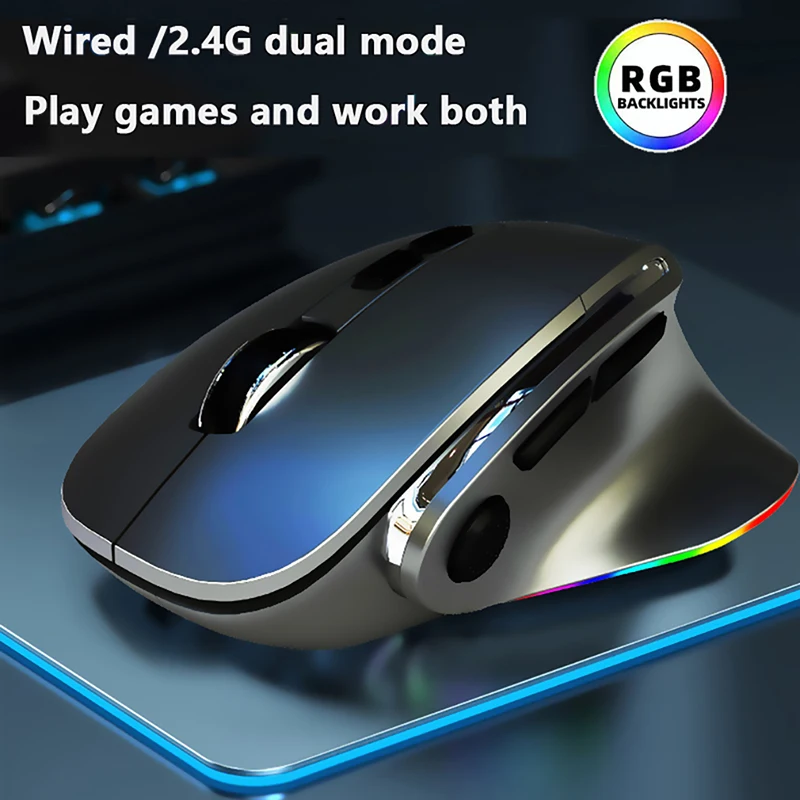 

Wireless Gaming Mouse, 2400 DPI Wired/Wireless Gamer Mouse RGB Backlit Rechargeable Gamer Mouse for PC/Mac/Laptop/Desktop