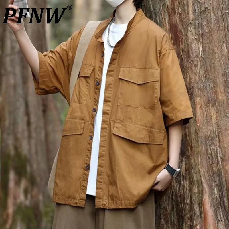 

Мужская рубашка с коротким рукавом PFNW, рубашка в японском стиле сафари, с карманами, весна-лето, 12Z1017