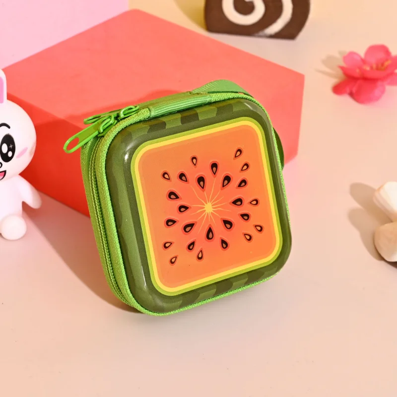 

Cute Cartoon Fruit Square Tinplate Coin Purse Mini Portable Zipper Headphone Bag Data Cable Storage Bag Box Bags Small Wallet