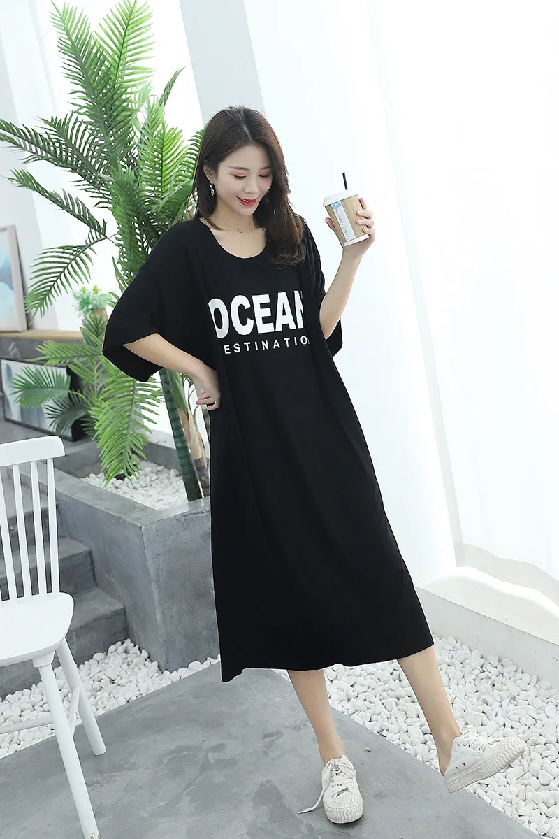 Night Dress Women Sleepwear Plus Size Loose Letter Print Summer Dress Home Wear Casual Half Sleeve Nightdress Round Neck