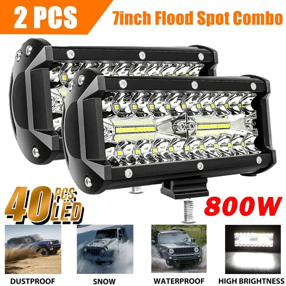 

[ New Arrivals ] 2pcs 7 Inch Led Work Light Bar Spotlight Floodlight Combination Fog Lamp 800w 6500k Driving Light Waterproof