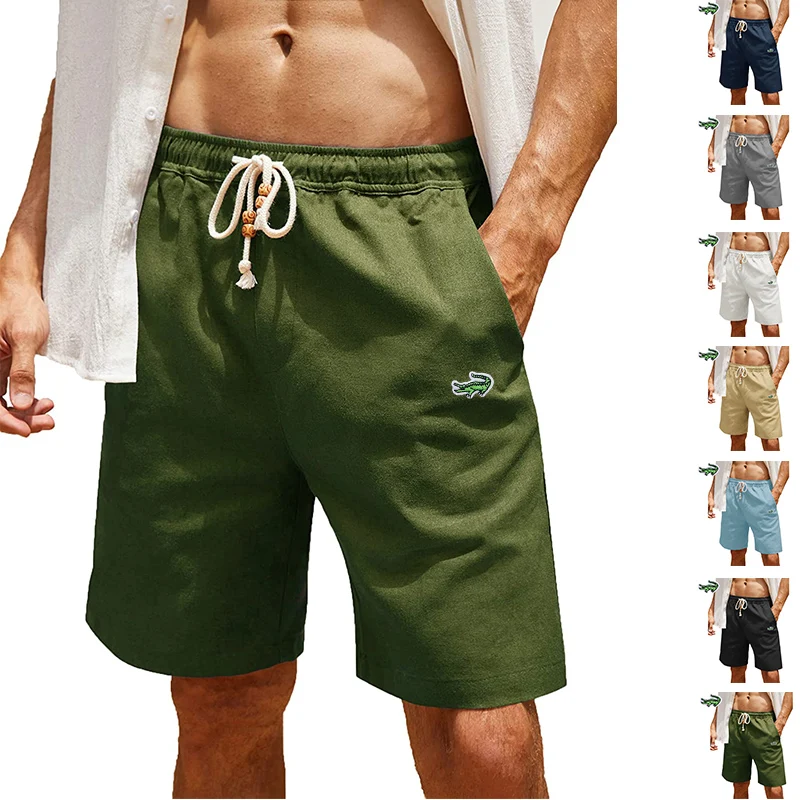 

Шорты мужские из хлопка и льна, повседневные Модные капри с большими карманами в европейском и американском стиле, лето
