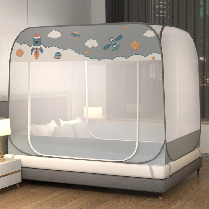 

Односпальная/двуспальная Складная простая москитная сетка для спальни, кровать на молнии, москитная сетка, двойная открывающаяся дверь для спальни