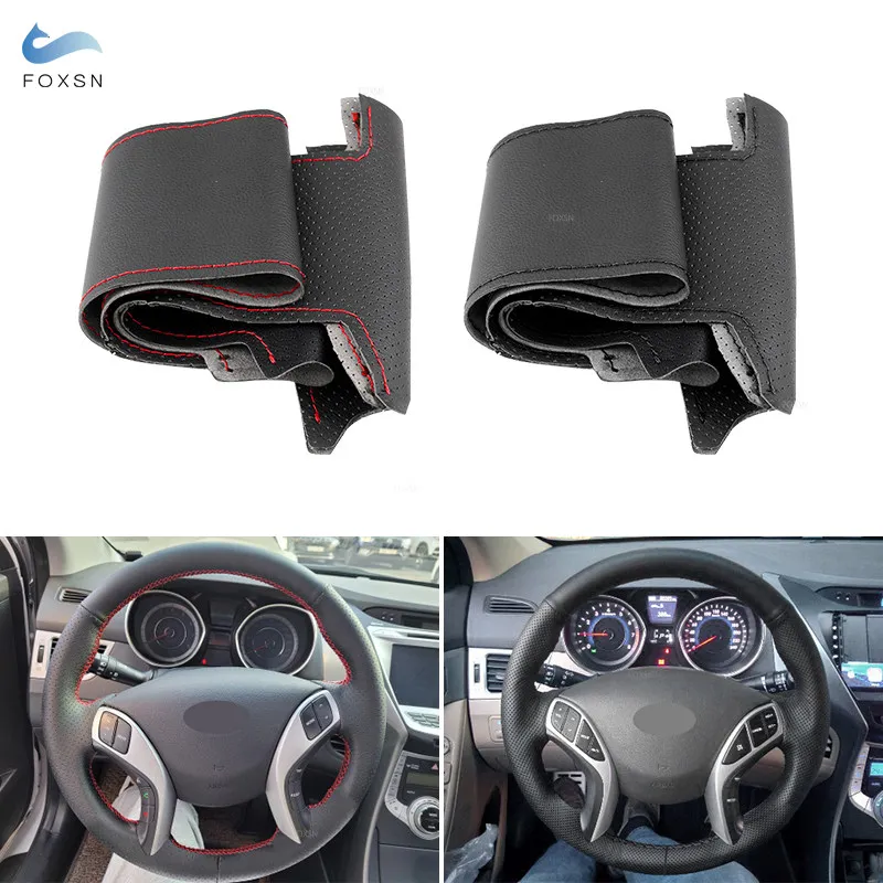 

Hand-stitched Car-styling Steering Wheel Perforated Leather Cover For Hyundai Elantra 2011-2016 Avante i30 2012 2013 - 2015 2016